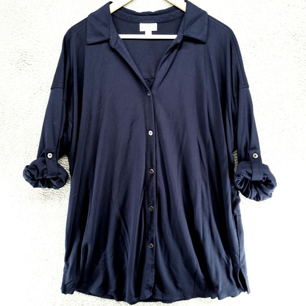 J. JILL Womens XL Button Front Long Sleeve Tunic Top Shirt Rayon Nylon Jersey